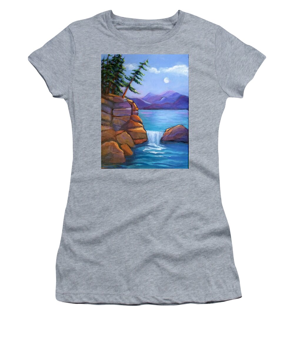 Landscape Women's T-Shirt featuring the painting Blue Waters by Rosie Sherman