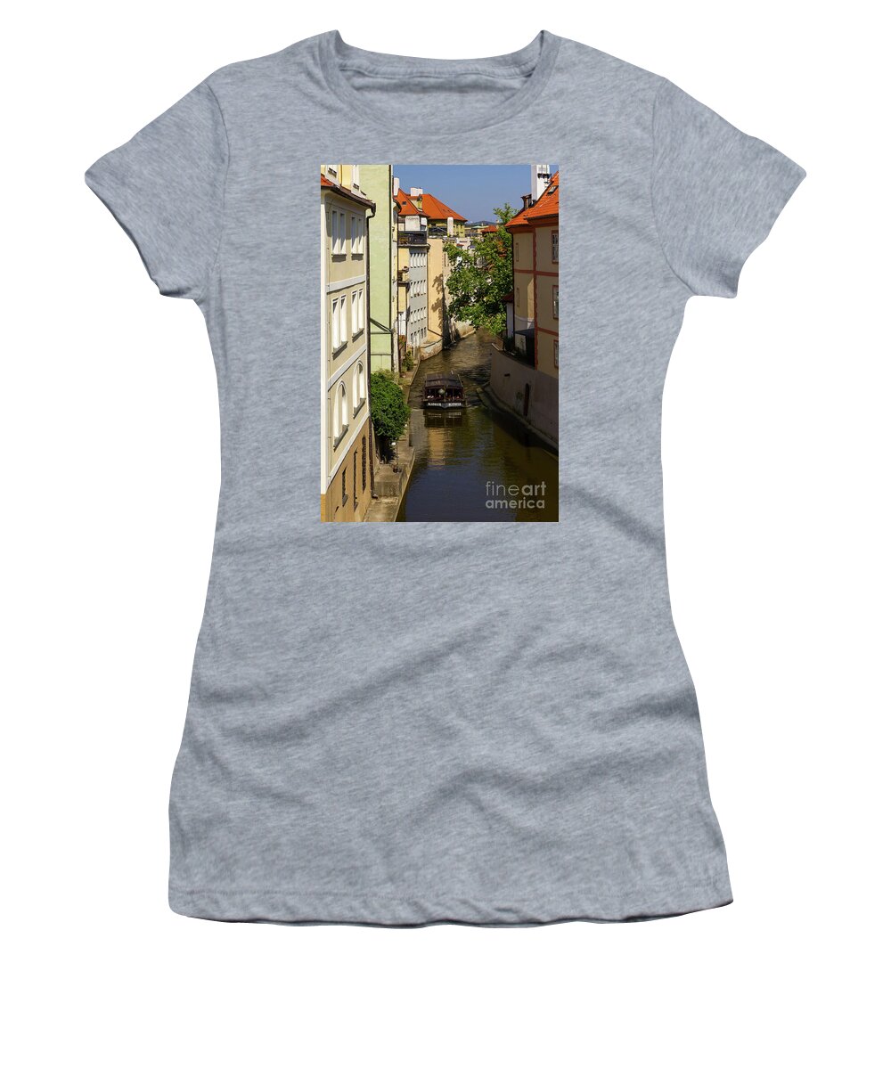 Prague Women's T-Shirt featuring the photograph Boating Through Prague by Les Palenik
