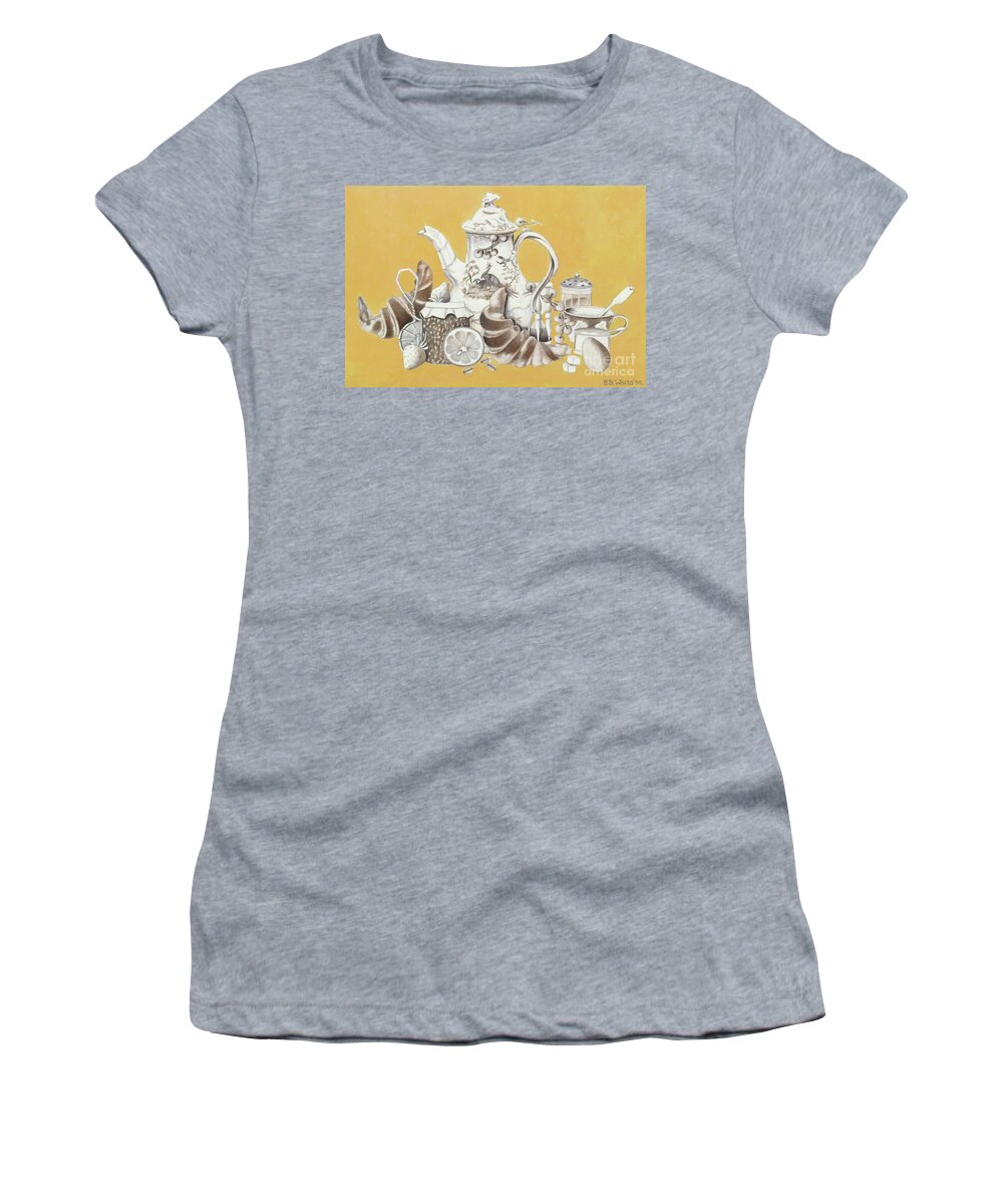 Strainer Women's T-Shirt featuring the painting Breakfast, 1993 Acrylic On Paper by Eb Watts