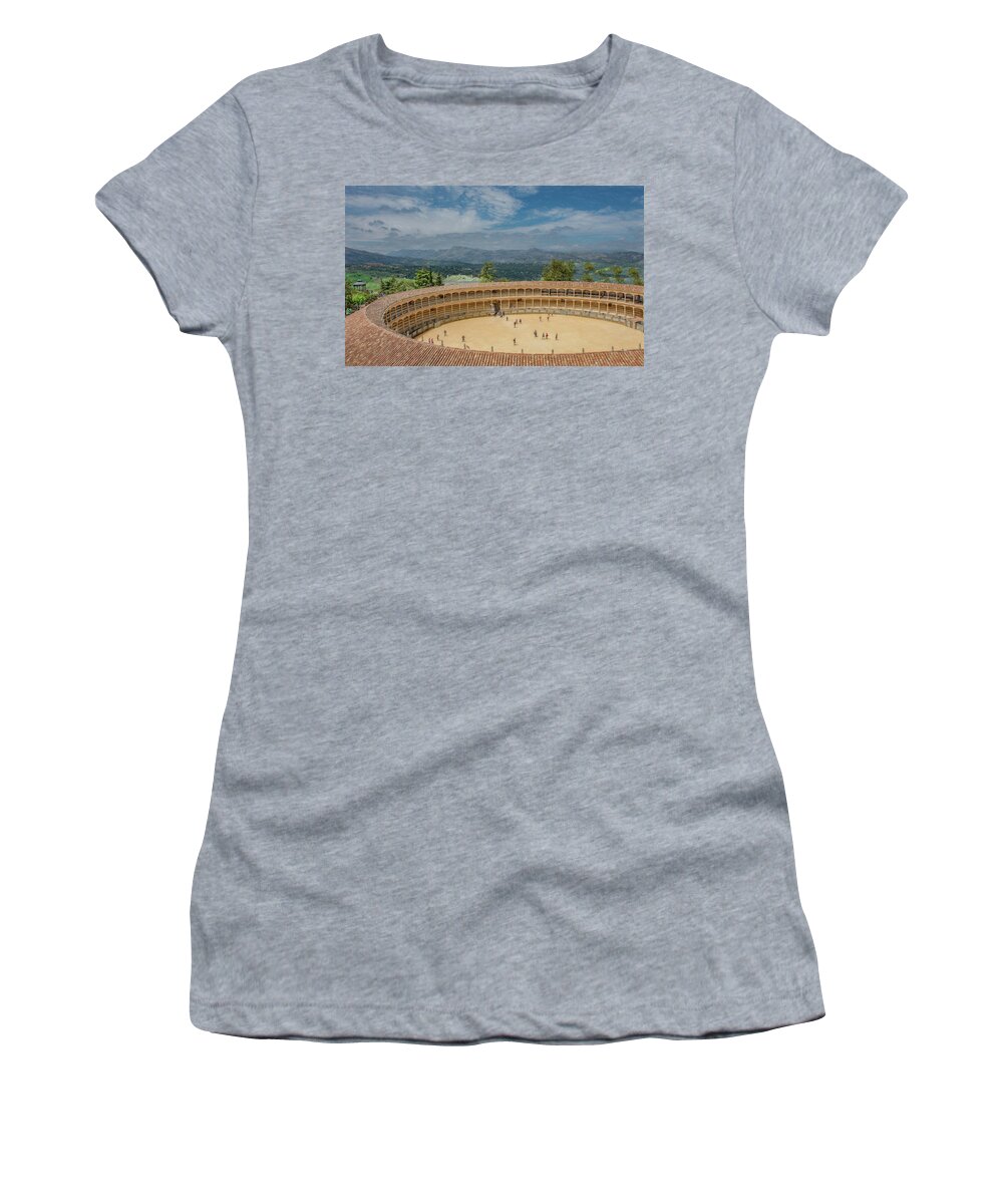 Province Of Malaga Women's T-Shirt featuring the photograph Bull Fighting Ring in Ronda, Spain by Marcy Wielfaert