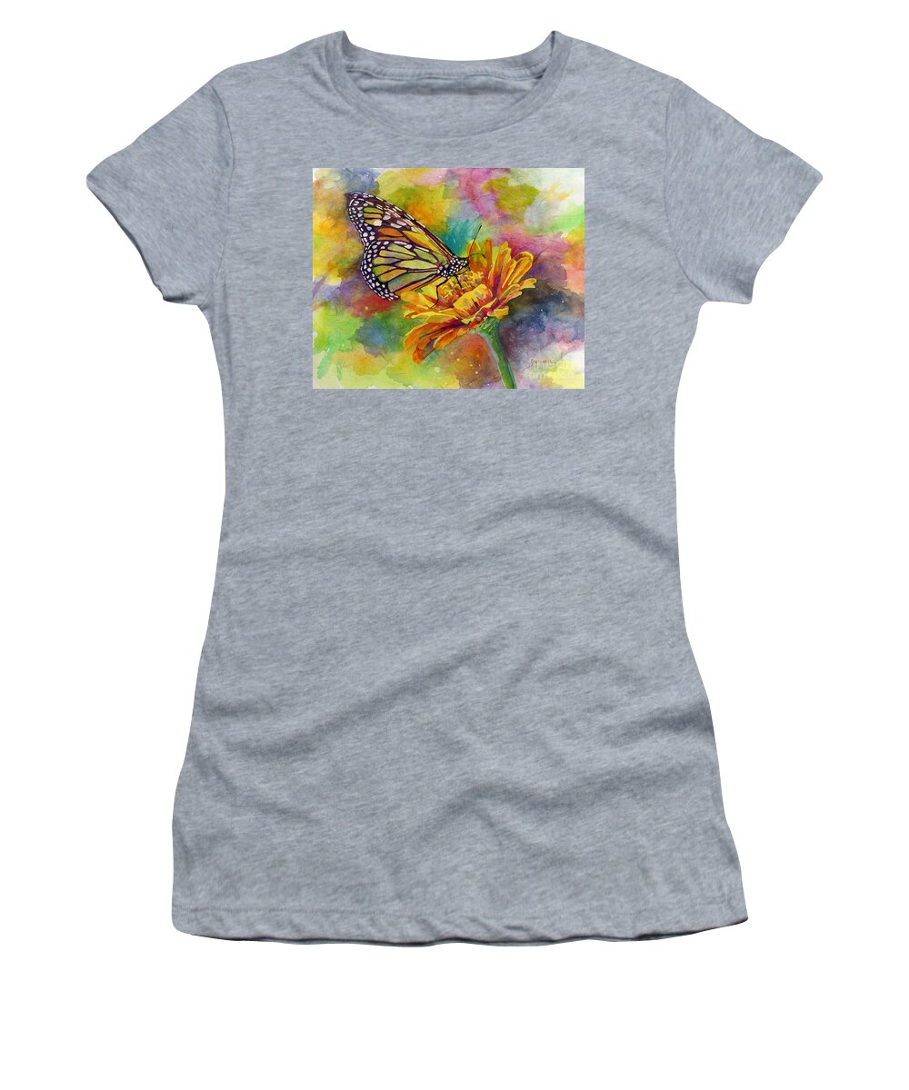 Butterfly Women's T-Shirt featuring the painting Butterfly Kiss by Hailey E Herrera