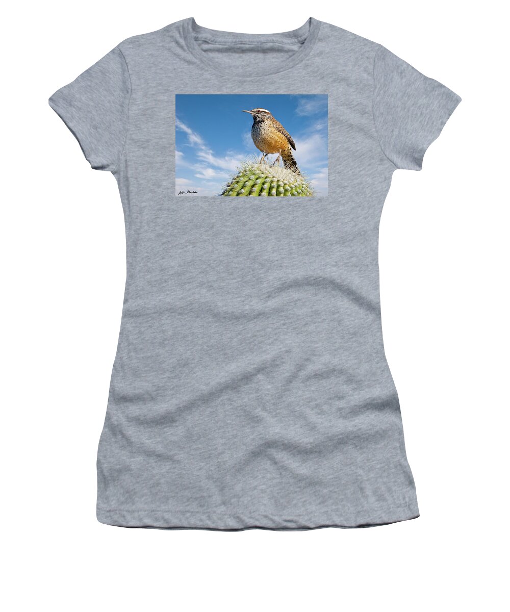Adult Women's T-Shirt featuring the photograph Cactus Wren on a Saguaro Cactus by Jeff Goulden
