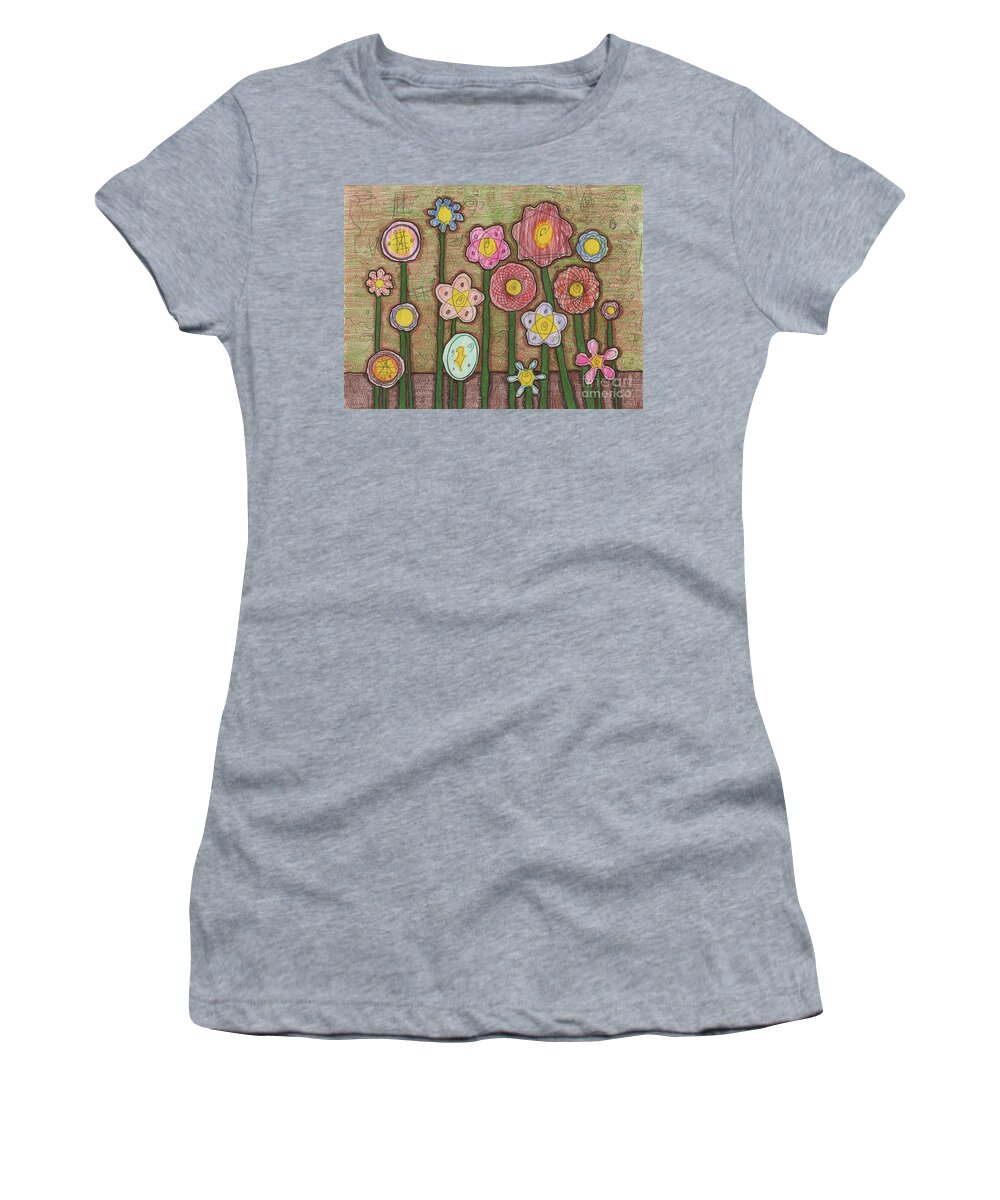 Folk Art Women's T-Shirt featuring the painting Caden's Folk Art Floral 1 by Amy E Fraser