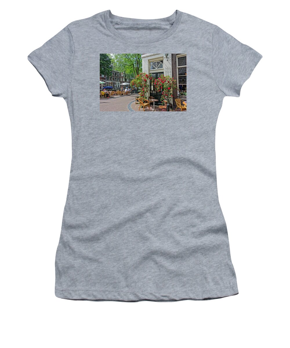 Cafe Women's T-Shirt featuring the photograph Cafe t'Smalle Amsterdam by Patricia Caron