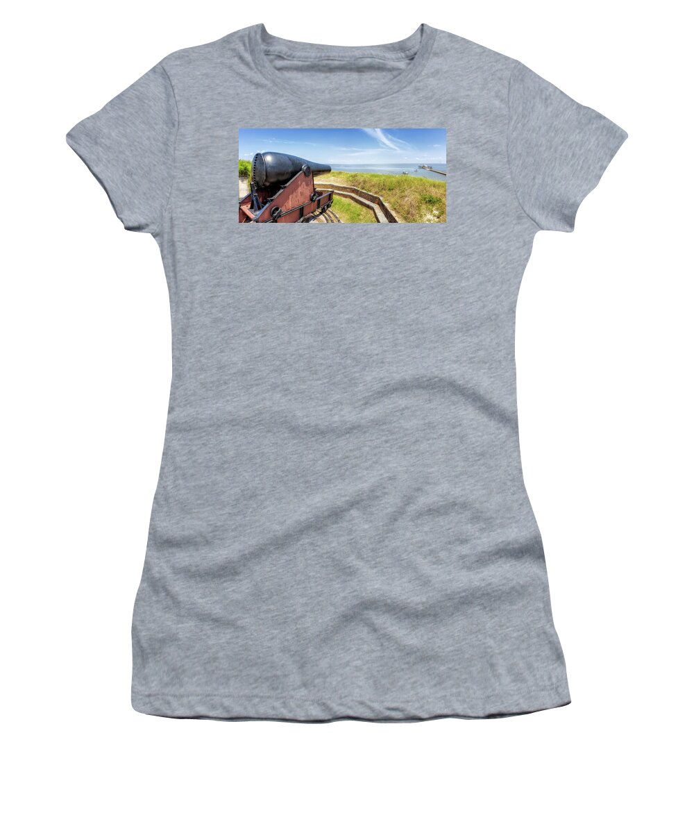 Cannon Women's T-Shirt featuring the photograph Cannon Atop Fort Massachusetts by Susan Rissi Tregoning