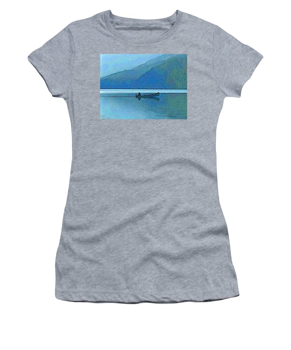 Canoe Women's T-Shirt featuring the photograph Canoe on Lake by Robert Bissett