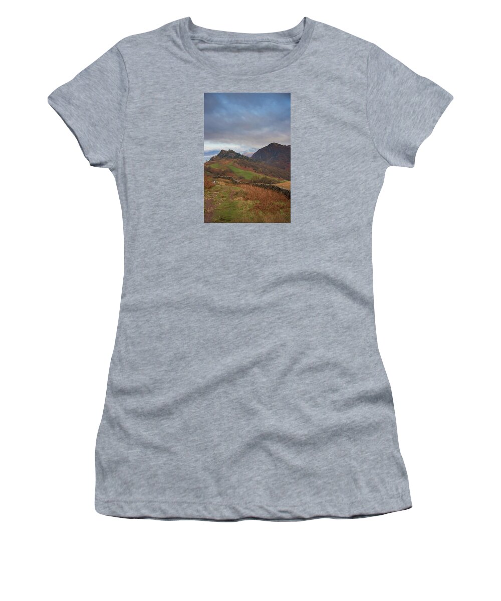 England Women's T-Shirt featuring the digital art Castle Crag and Raven Crag 3 by Roy Pedersen