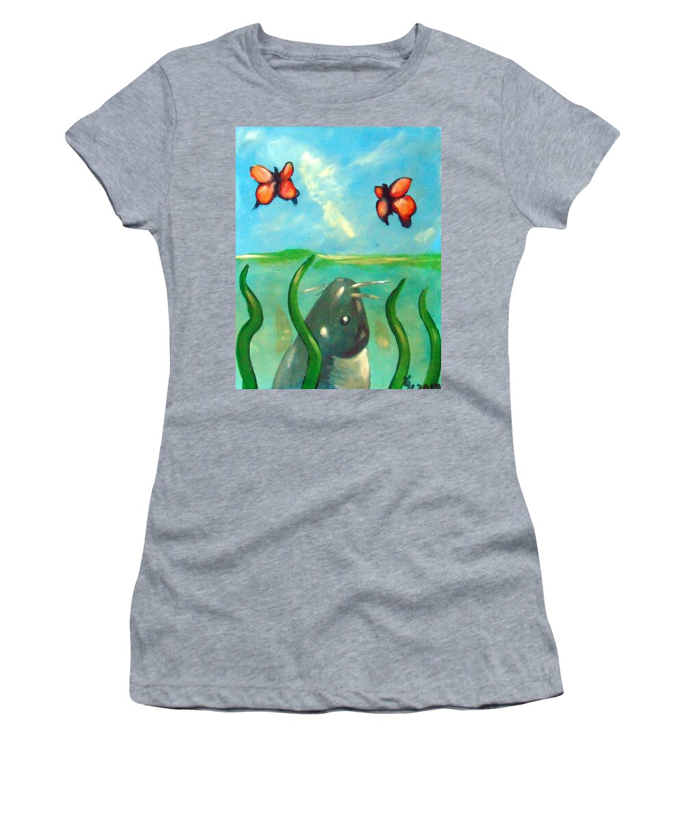 Catfish Women's T-Shirt featuring the painting Catfish butterflies by Loretta Nash