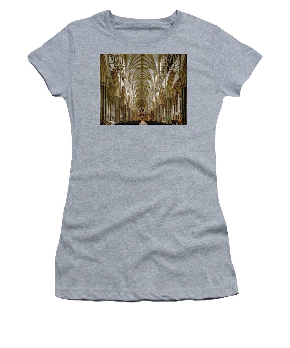 13th Women's T-Shirt featuring the painting Center nave of Lincoln Cathedral, looking east. -Second quarter 13th-. by Album