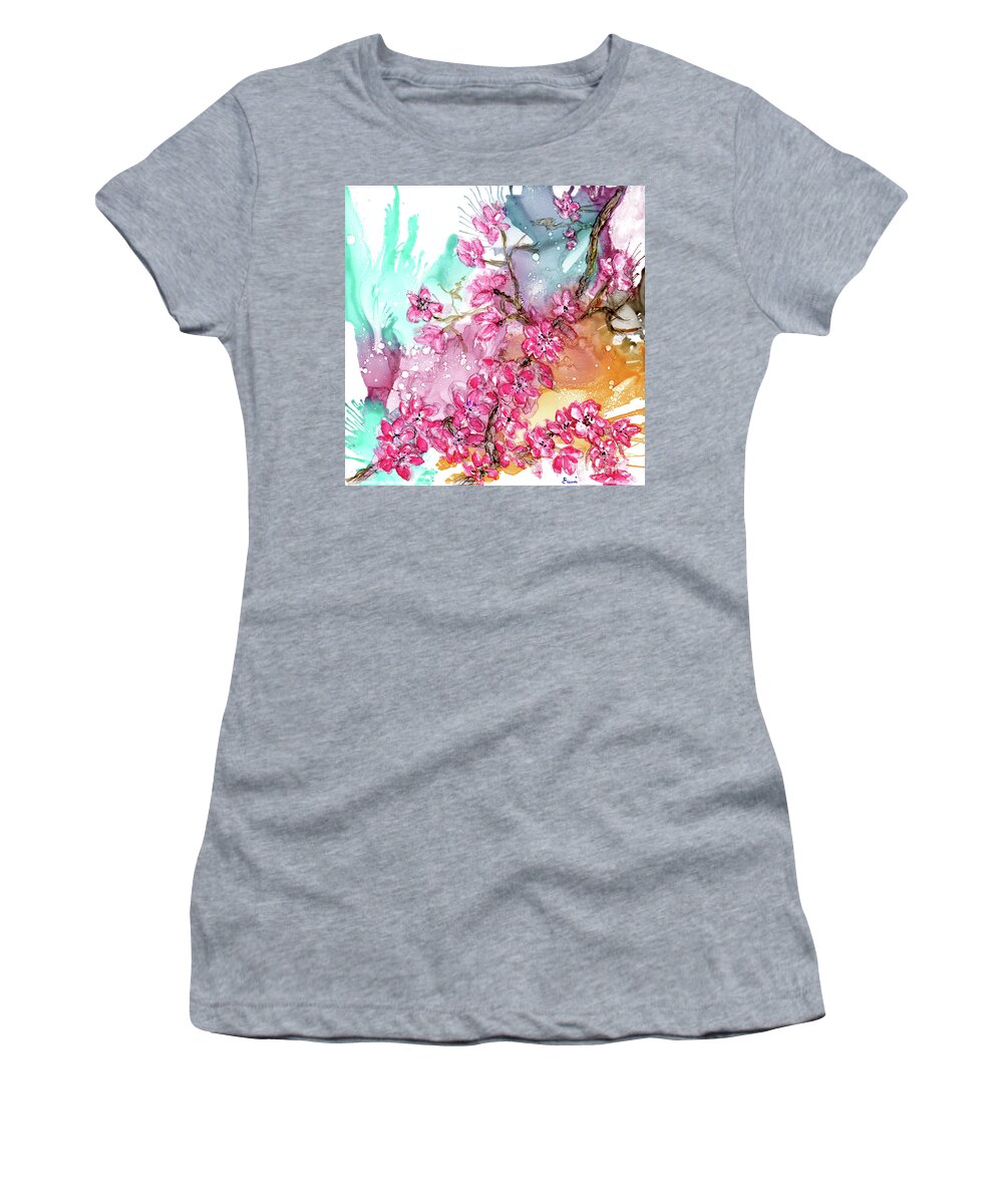 Abstract Women's T-Shirt featuring the painting Cherry Blossoms by Eunice Warfel