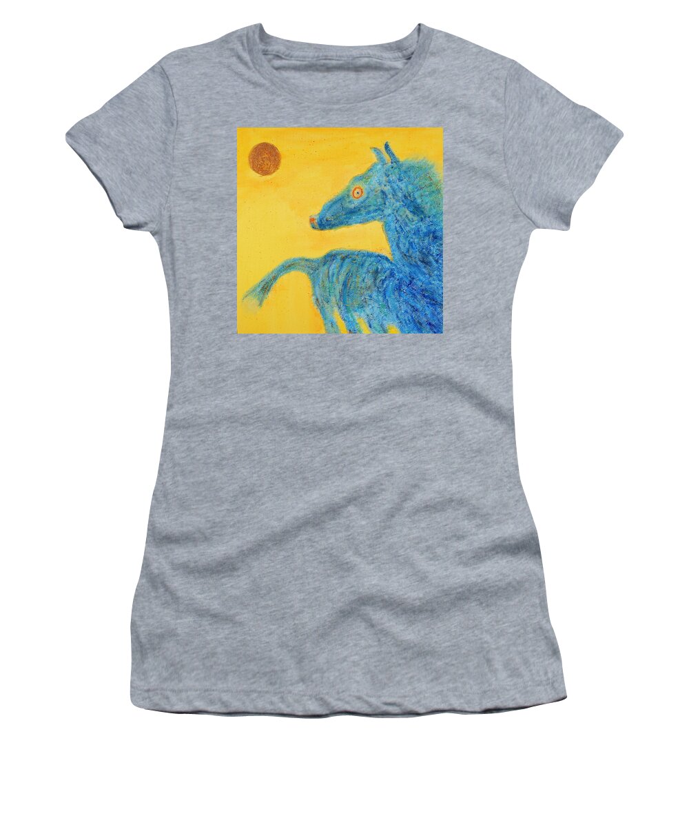 Blue Horse Women's T-Shirt featuring the painting Chevaux Bleu by Phil Strang
