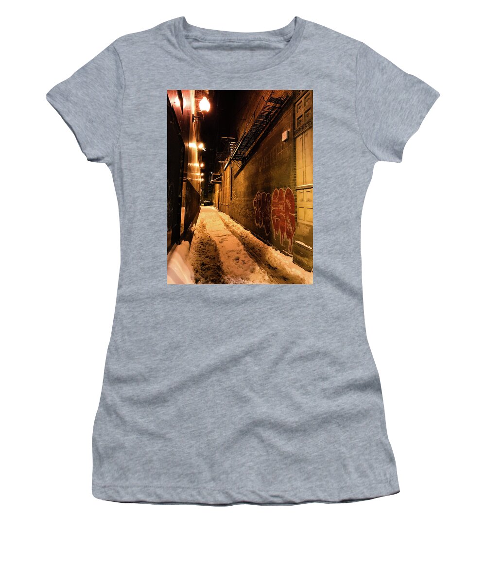 Chicago Women's T-Shirt featuring the photograph Chicago Alleyway at Night by Shane Kelly
