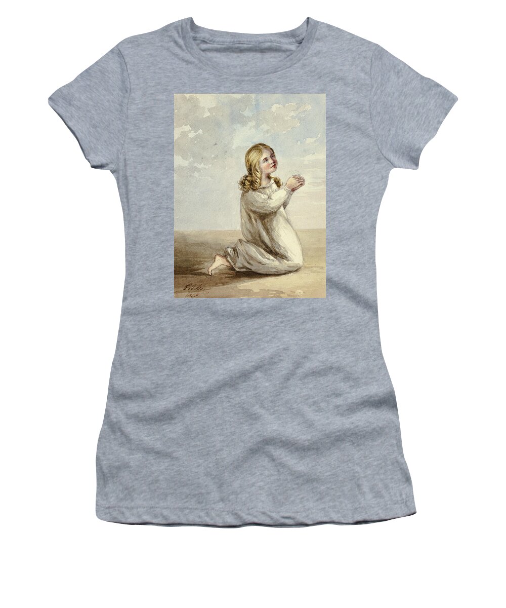 19th Century Art Women's T-Shirt featuring the drawing Child Praying by Elizabeth Murray