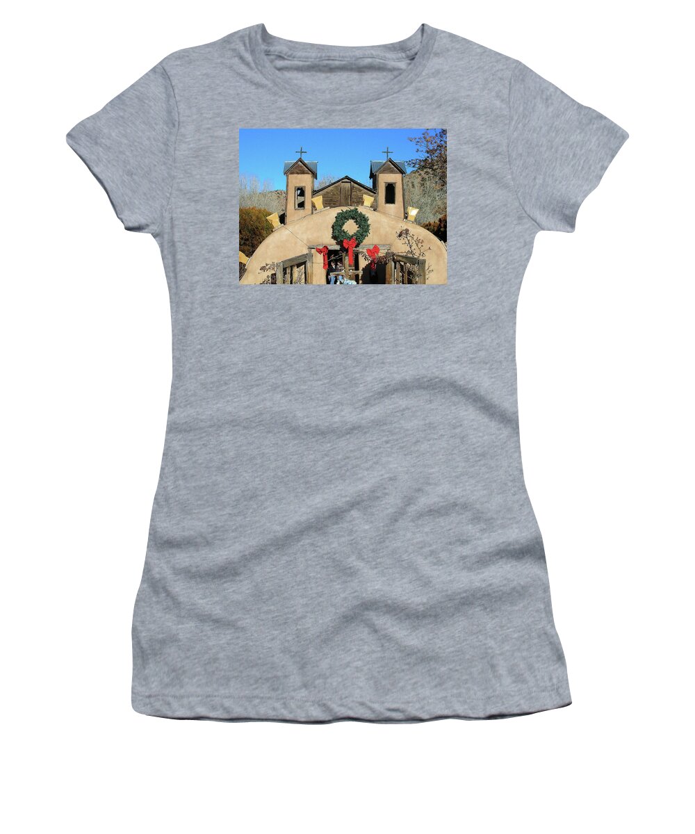 El Santuario De Chimayo Women's T-Shirt featuring the photograph Chimayo Christmas by Glory Ann Penington