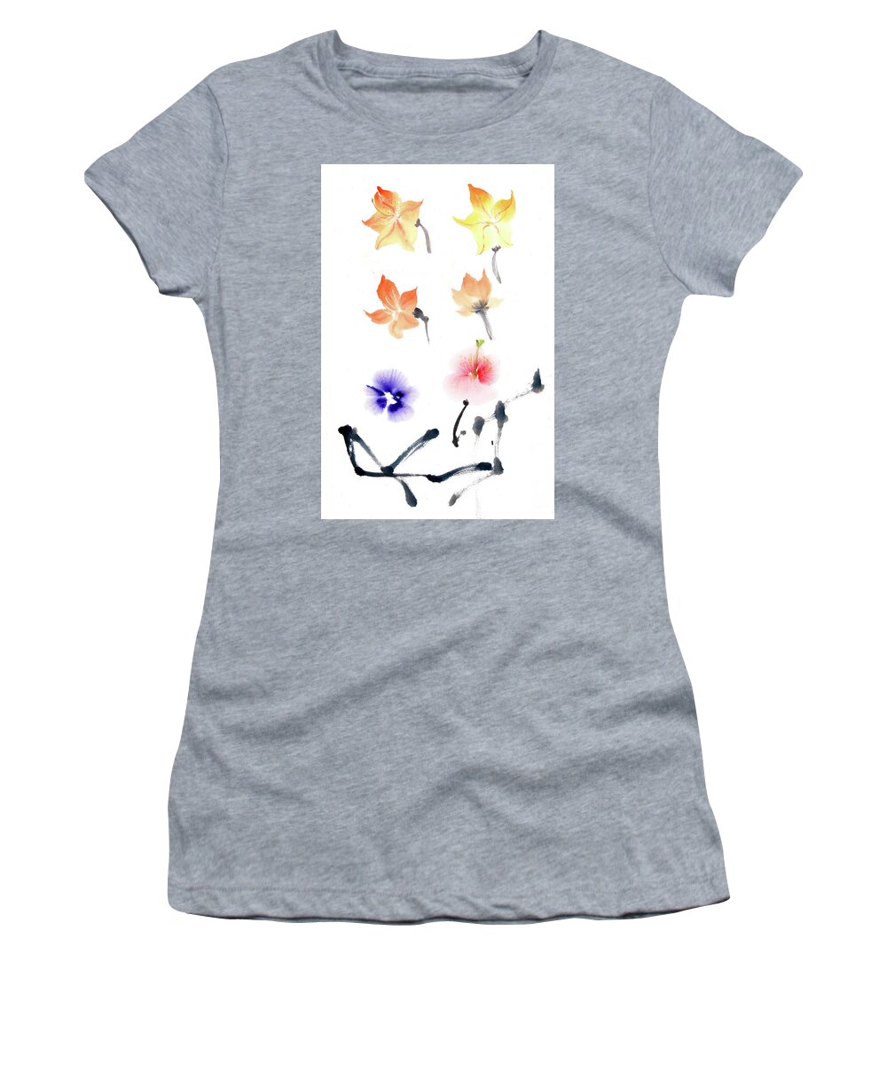 Chinese Style Watercolour Painting Women's T-Shirt featuring the painting Chinese style flower painting by Gloria Newlan