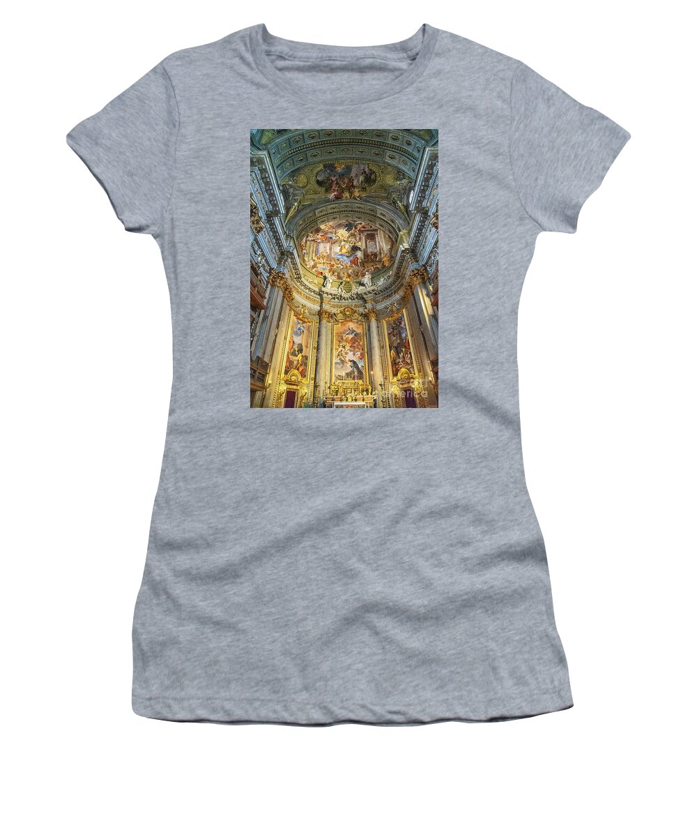 Church Women's T-Shirt featuring the photograph Church of St. Ignatius of Loyola at Campus Martius Rome Italy Interior Vertical by Wayne Moran
