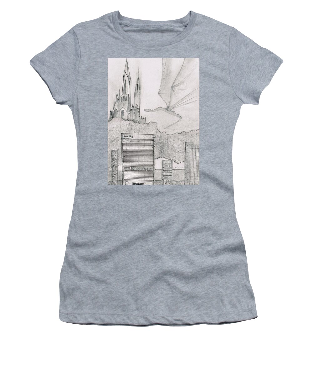 City Women's T-Shirt featuring the drawing City 3 by Dan Twyman