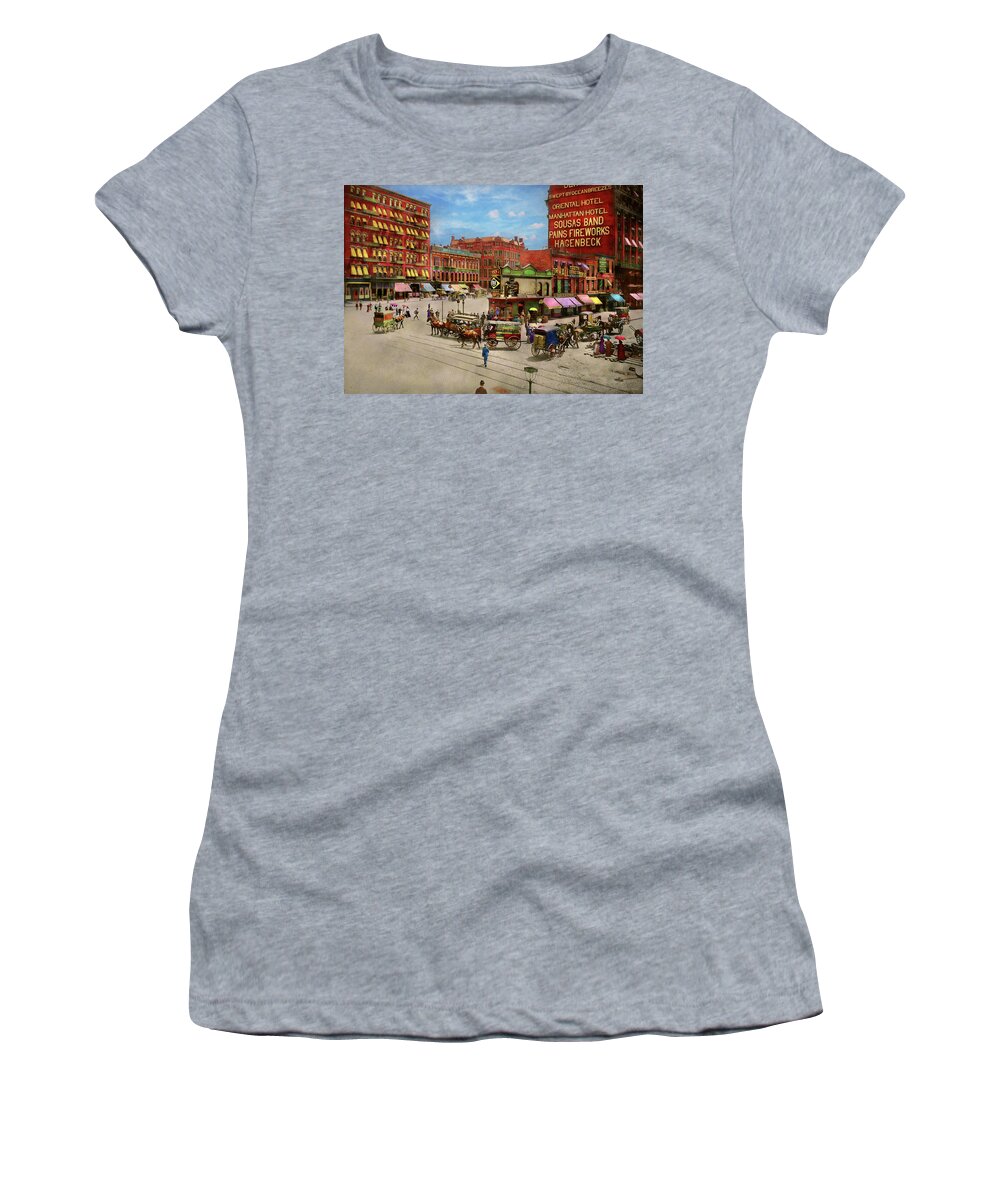 New York Women's T-Shirt featuring the photograph City - New York - The future site of the Flatiron building 1890 by Mike Savad