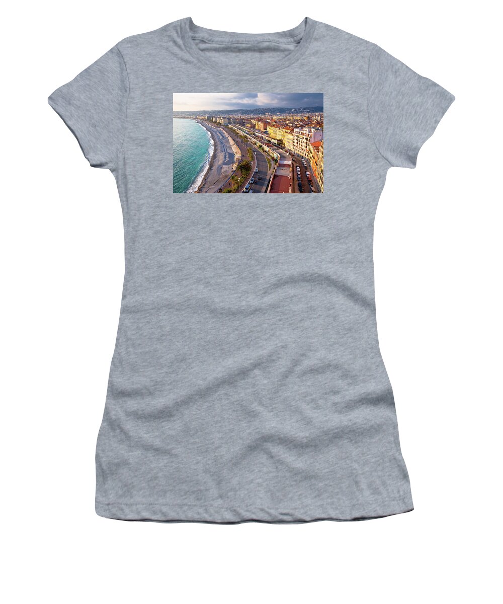 Nice Women's T-Shirt featuring the photograph City of Nice Promenade des Anglais waterfront aerial view by Brch Photography