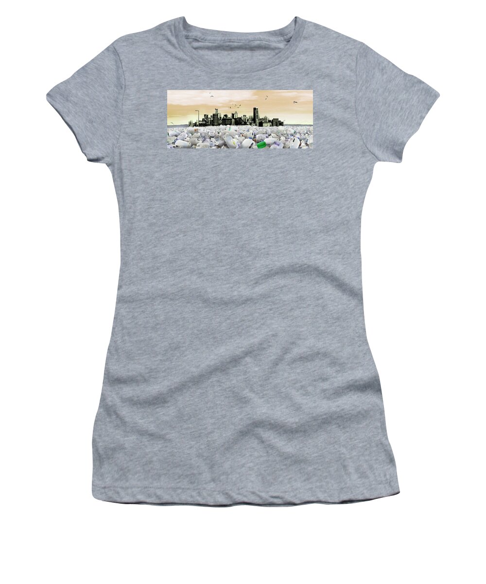 Animal Women's T-Shirt featuring the photograph Cityscape Drowning In Plastic Waste by Ikon Images