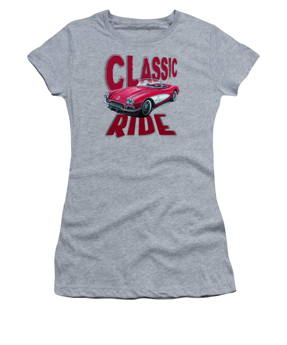Chevrolet Women's T-Shirt featuring the mixed media Classic Ride Corvette C1-Tee by Simon Read