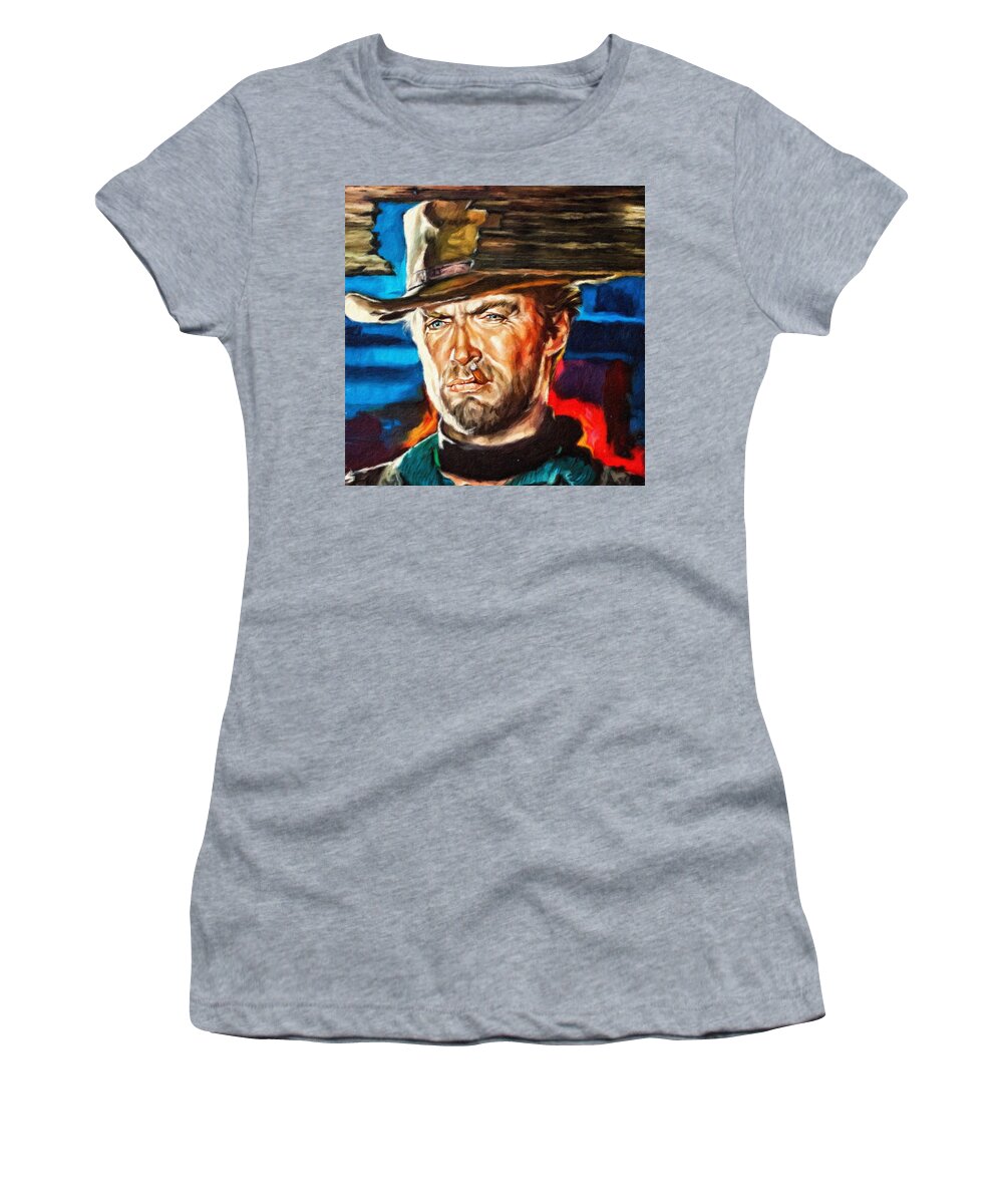 Clint Eastwood Women's T-Shirt featuring the painting Clint Eastwood, portrait by Vincent Monozlay