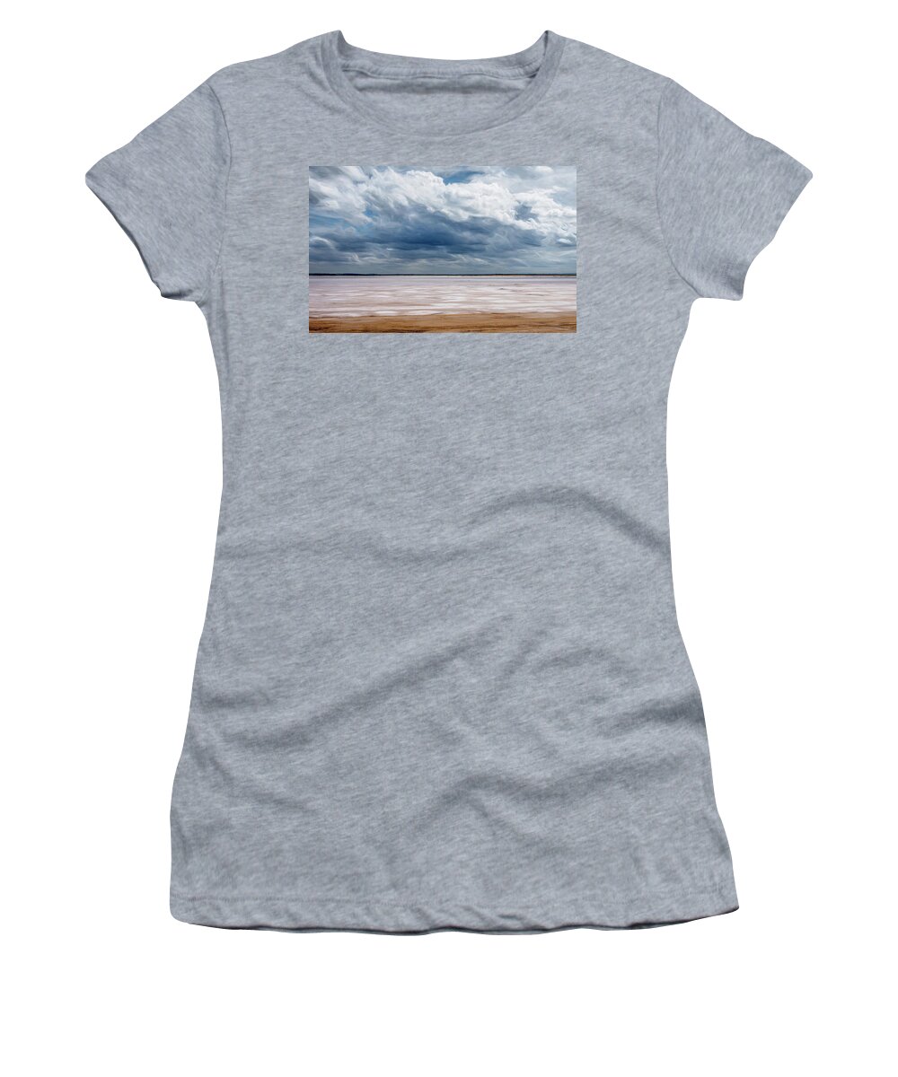 Debra Martz Women's T-Shirt featuring the photograph Clouds Loom Over the Oklahoma Salt Plains by Debra Martz