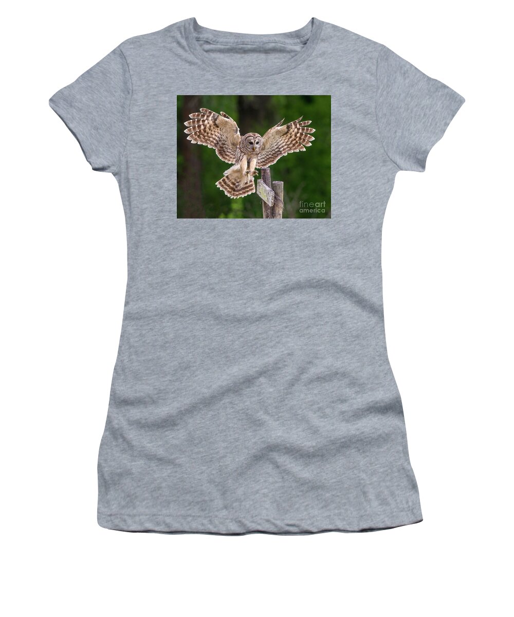 Owl Women's T-Shirt featuring the photograph Coming in for a Landing by Jane Axman