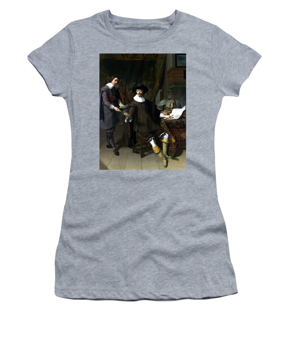 17th Century Art Women's T-Shirt featuring the painting Constantijn Huygens and his Clerk by Thomas de Keyser