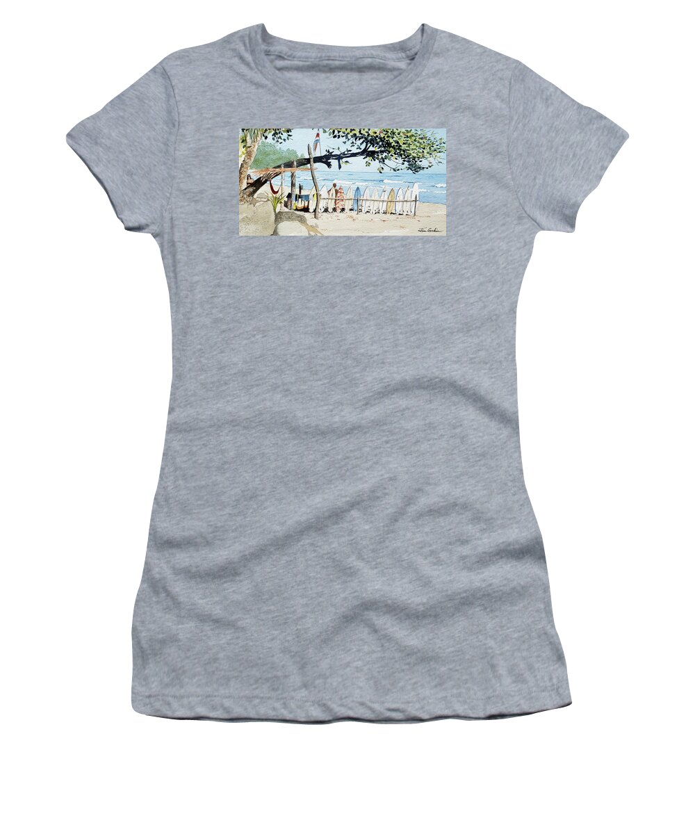 Tropical Women's T-Shirt featuring the painting Costa Rican Surf by Jim Gerkin