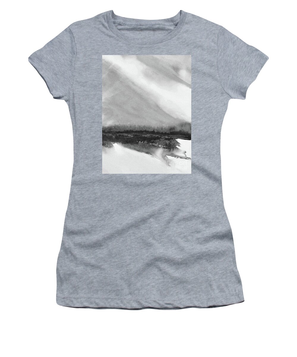 Black And White Women's T-Shirt featuring the painting Cotton Clouds - black and white by Vesna Antic