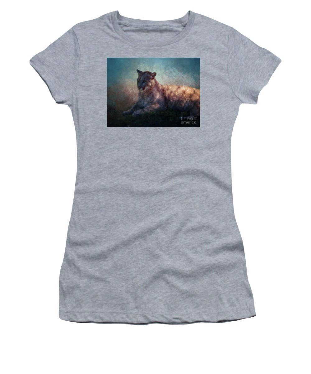 Cougar Women's T-Shirt featuring the mixed media Cougar by Eva Lechner