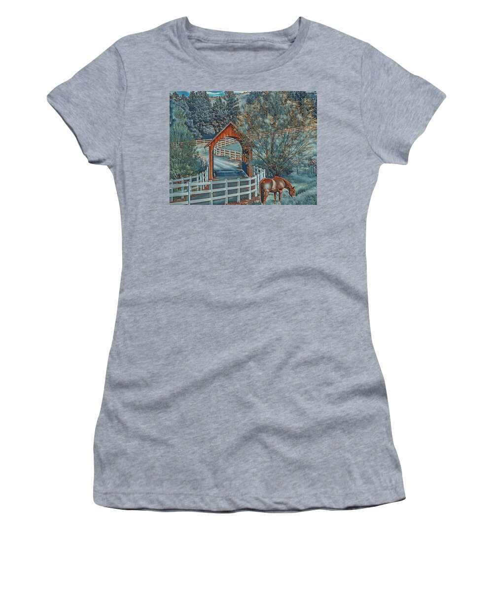 Horse Women's T-Shirt featuring the digital art Country Scene by Jerry Cahill