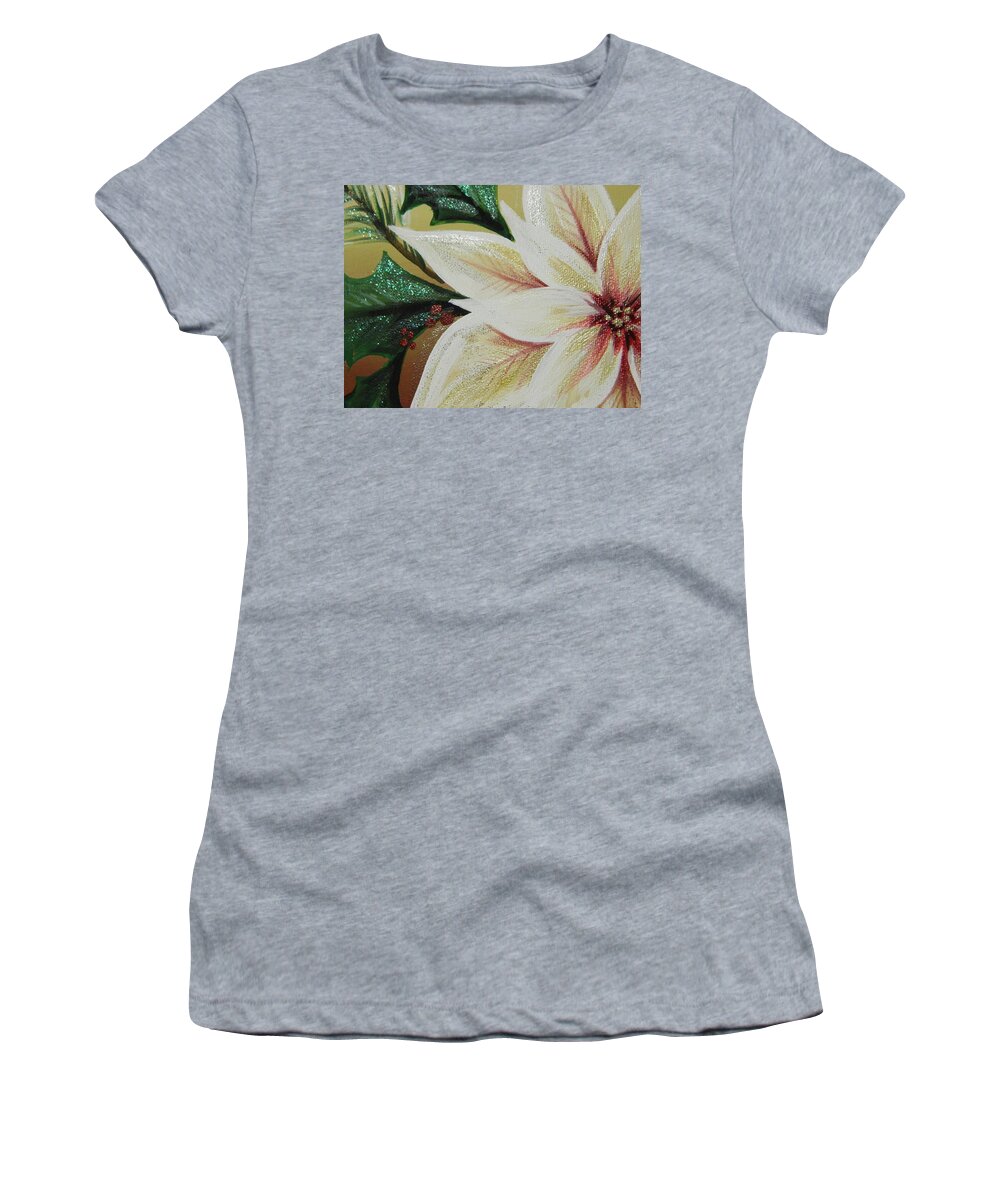 Poinsettia Women's T-Shirt featuring the painting Cream Poinsettia by Karen Mesaros