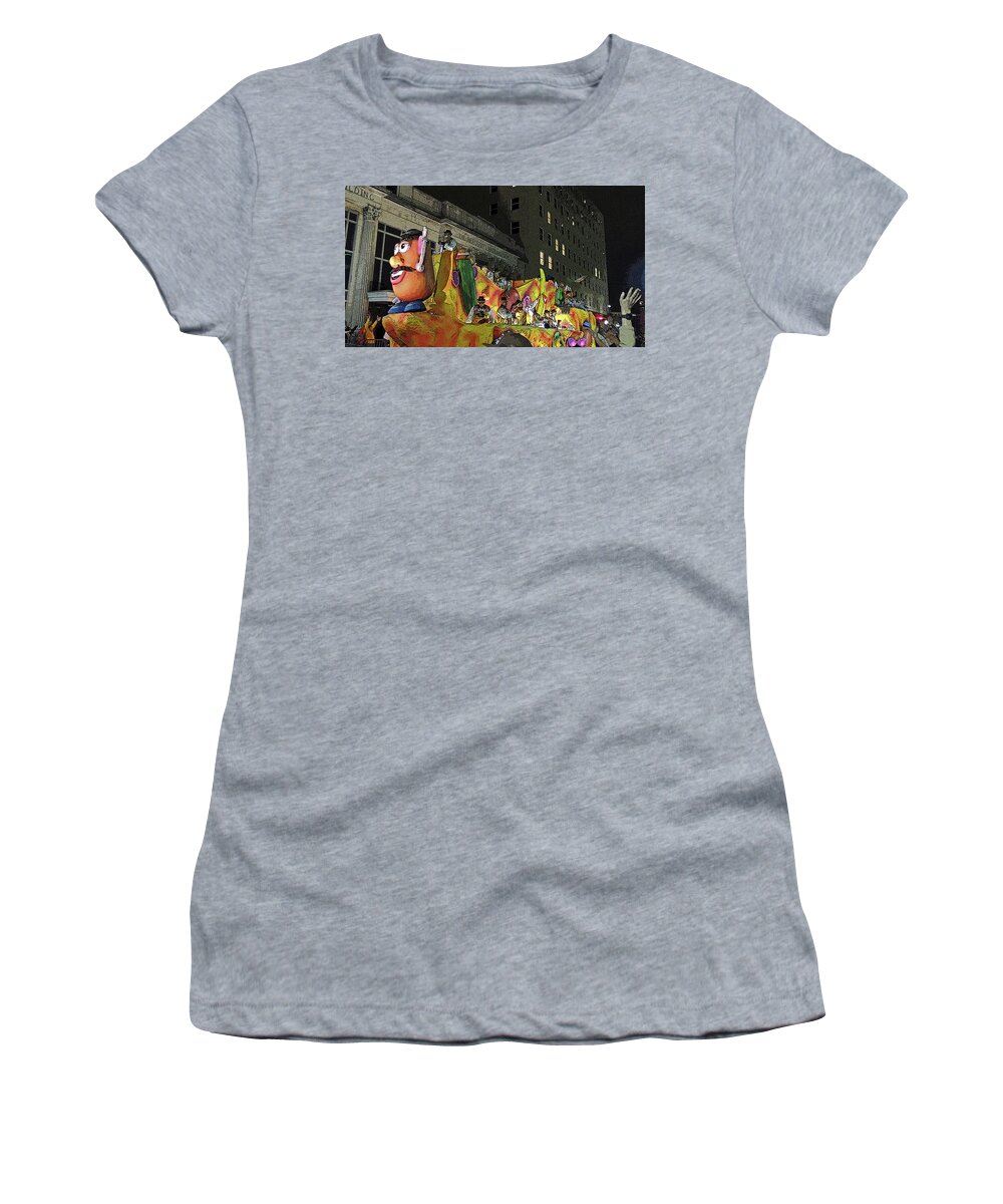 Crewe Of Columbus Women's T-Shirt featuring the digital art Crewe of Columbus - Mr Potato Head - Side View with Poster Edges by Marian Bell