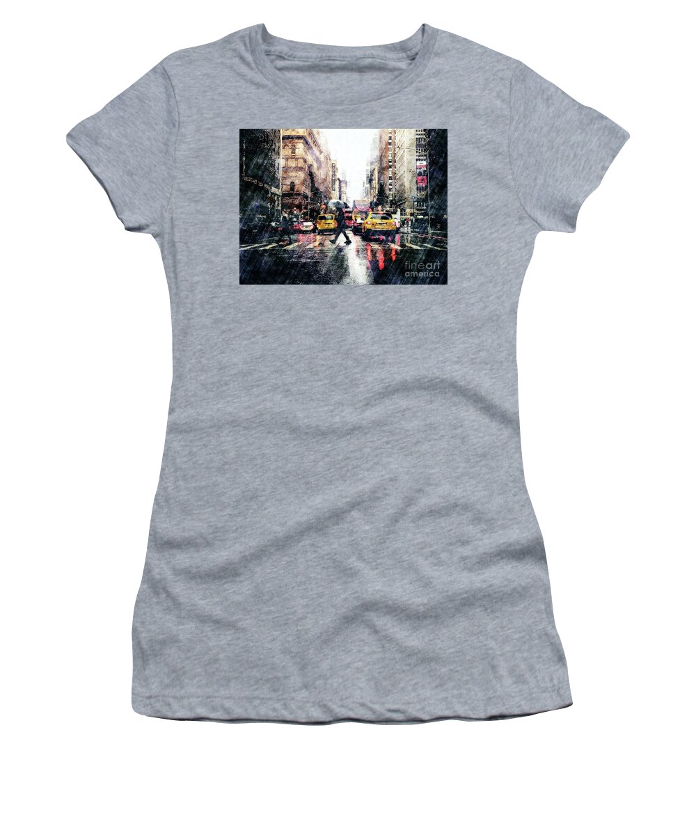 Urban Women's T-Shirt featuring the digital art Crossing Street With Umbrella by Phil Perkins
