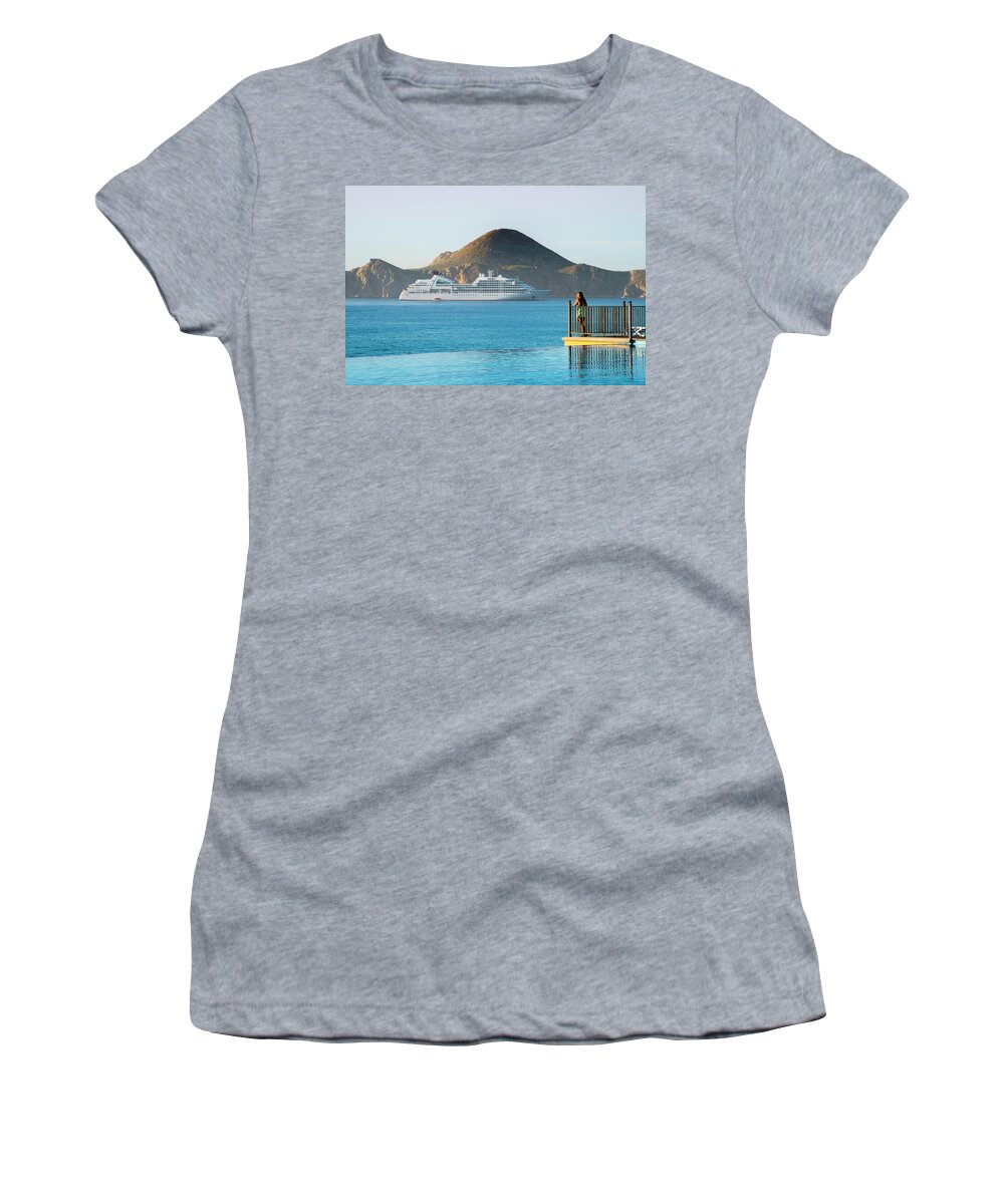 Cabo Women's T-Shirt featuring the photograph Cruise Ship View by Bill Cubitt