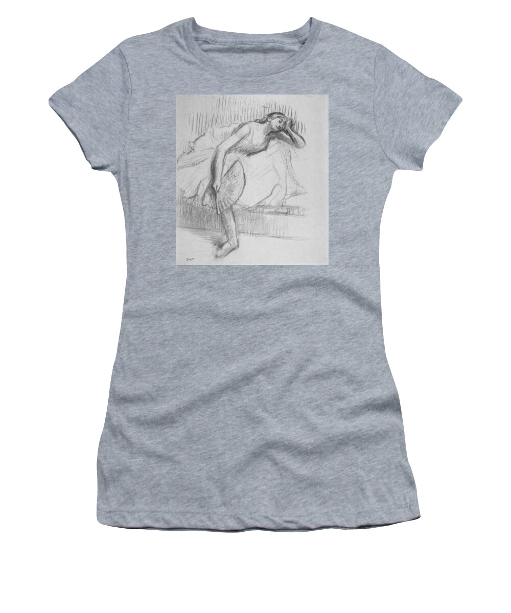 19th Century Art Women's T-Shirt featuring the drawing Dancer Resting with a Fan by Edgar Degas
