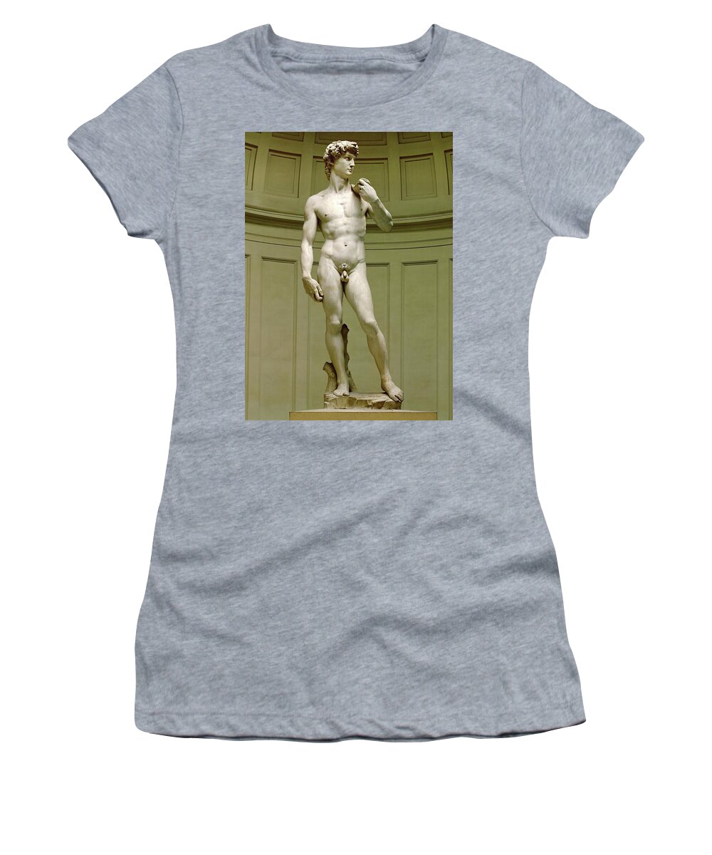 David Women's T-Shirt featuring the sculpture David. Marble statue -after 1501-. Michelangelo. by Michelangelo -1475-1564-
