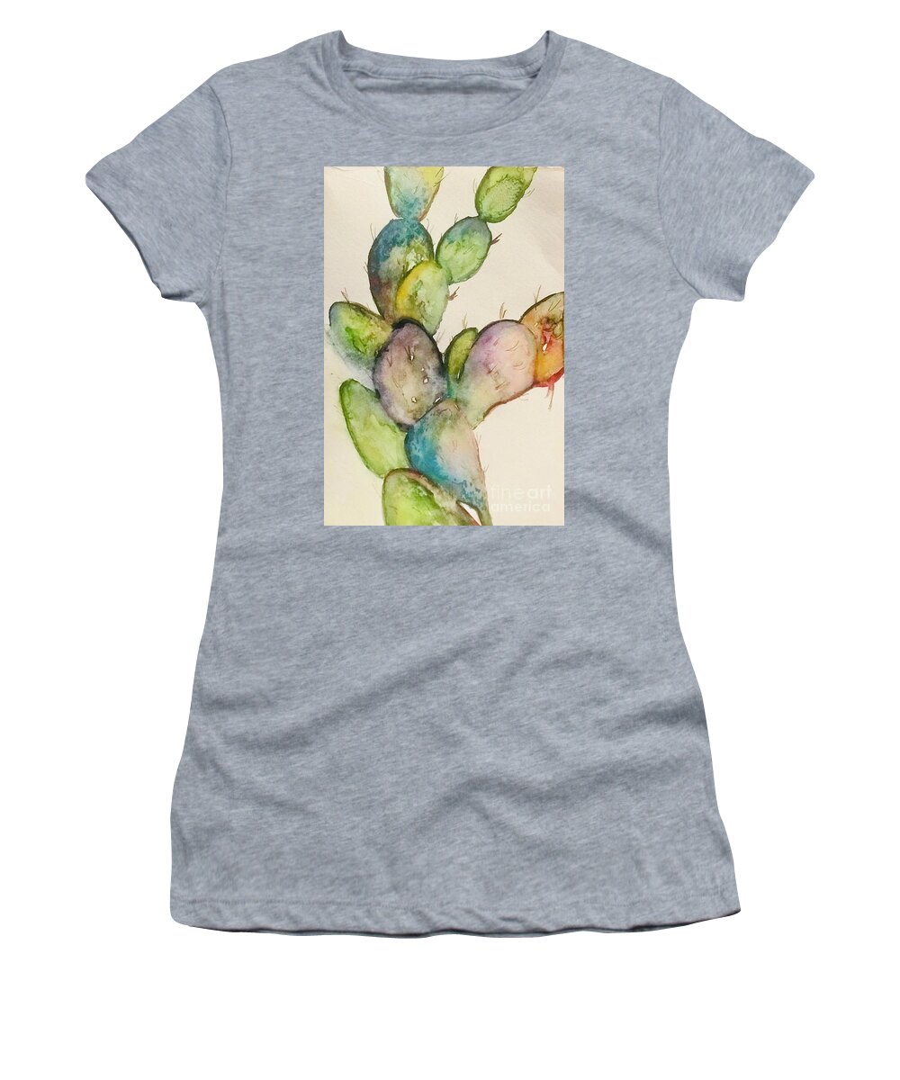 Cactus Women's T-Shirt featuring the painting Desert Teal by Sherry Harradence