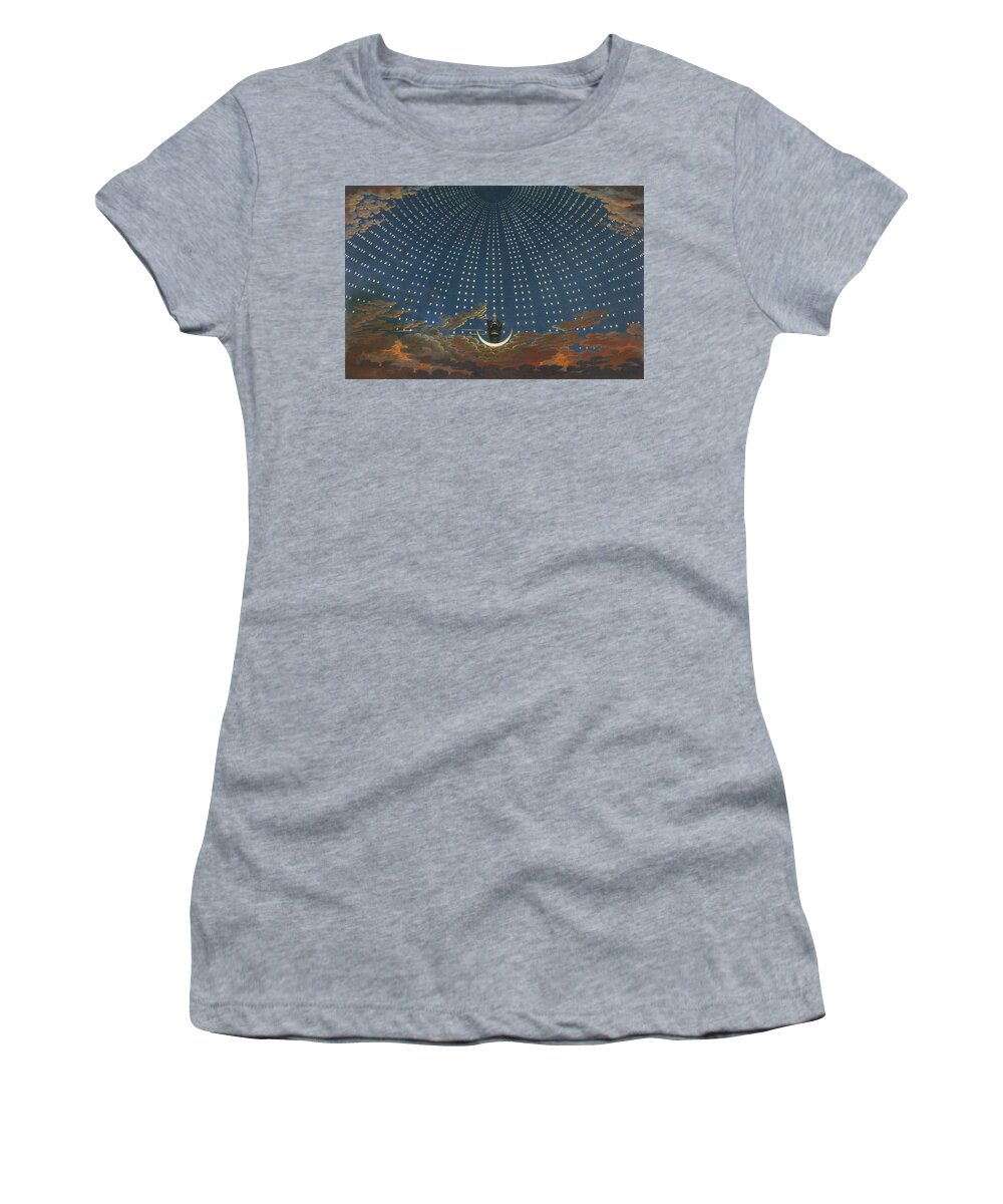 19th Century Art Women's T-Shirt featuring the relief Design for The Magic Flute - The Hall of Stars in the Palace of the Queen of the Night by Karl Friedrich Schinkel