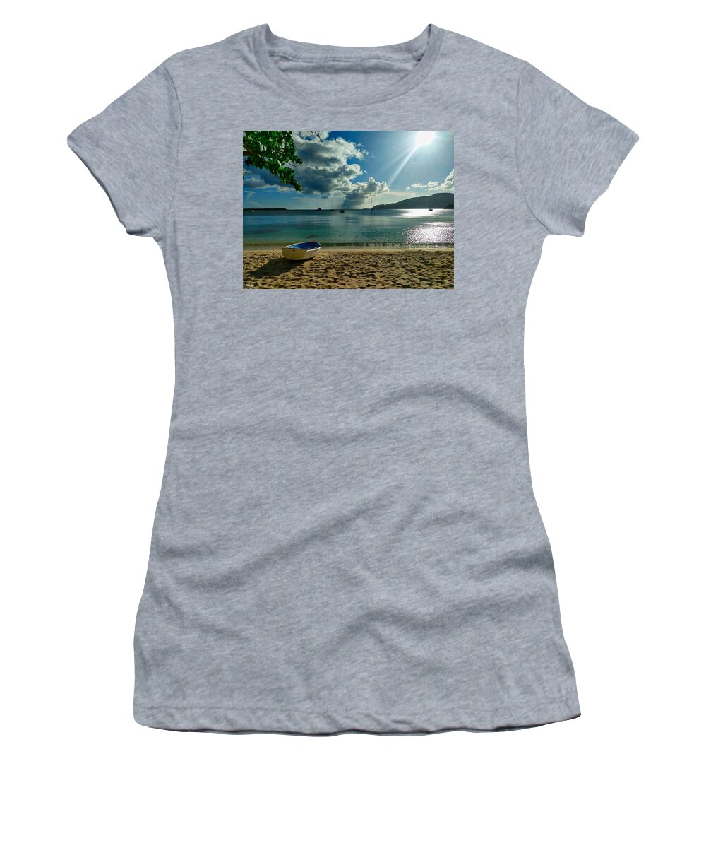 Beach Women's T-Shirt featuring the photograph Dinghy on the beach by Tina Aye