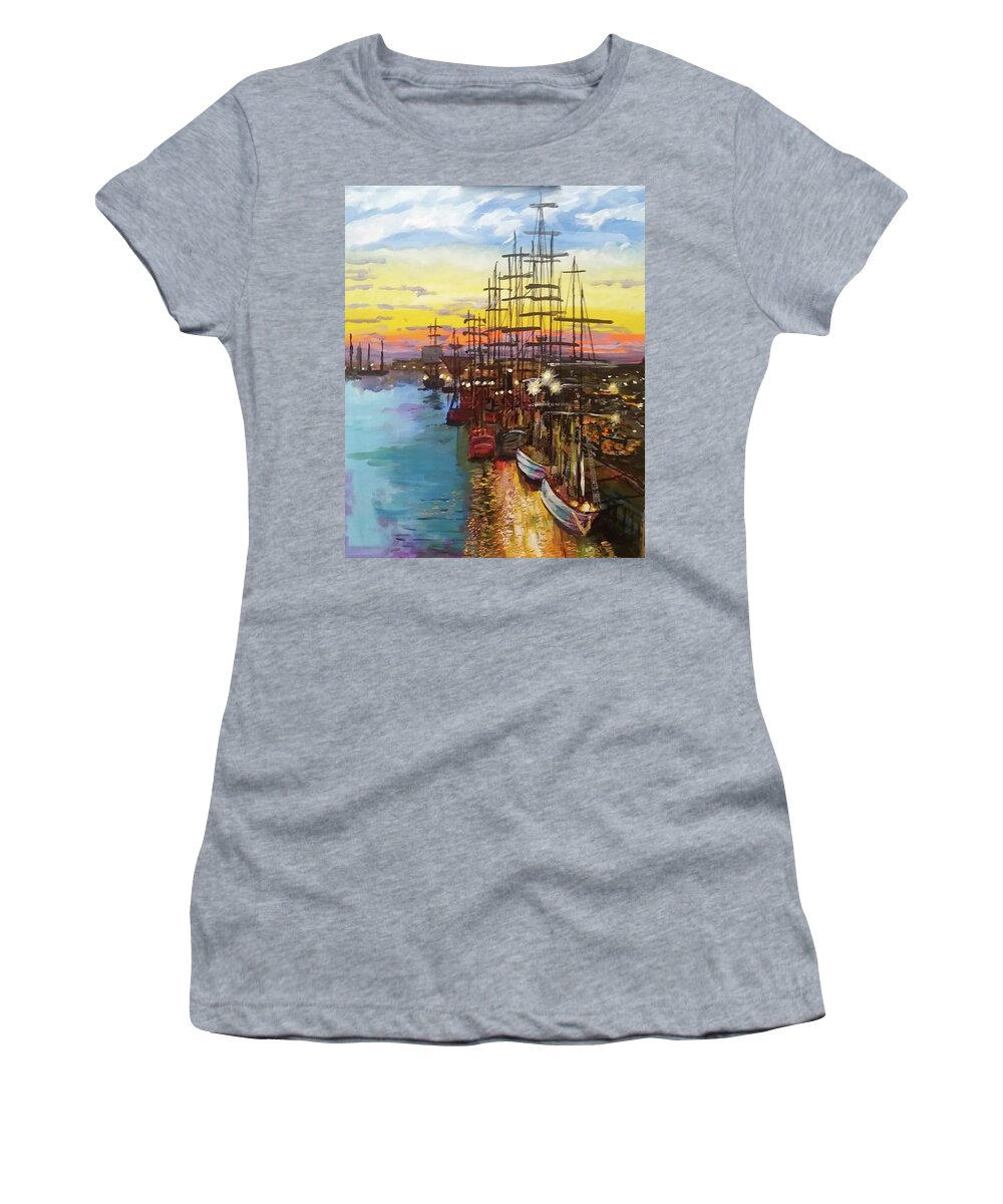 Ships Women's T-Shirt featuring the painting Dock of the Bay by Mike Benton