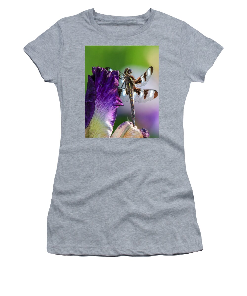 Beautiful Women's T-Shirt featuring the photograph Dragonfly on Iris by Susan Rydberg