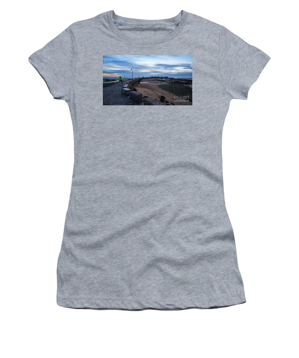 Cadiz Women's T-Shirt featuring the photograph Dramatic Sky over Saint Sebastian Fortress Cadiz by Pablo Avanzini