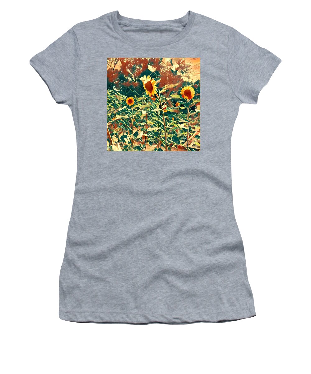 Sunflowers Women's T-Shirt featuring the digital art Dream of Sunflowers by Karen Francis