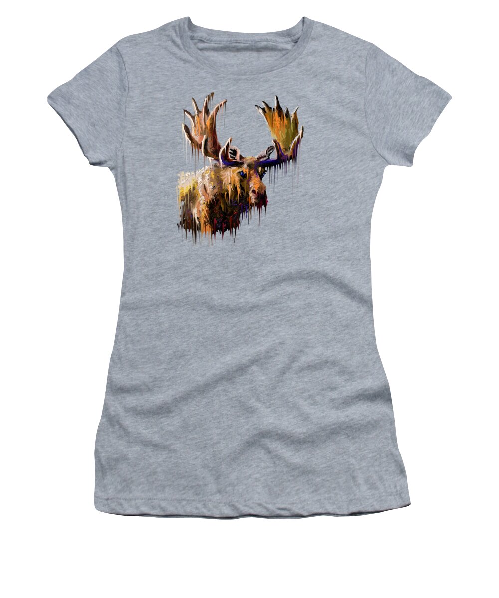 Mammal Women's T-Shirt featuring the painting Dripping Moose by Anthony Mwangi