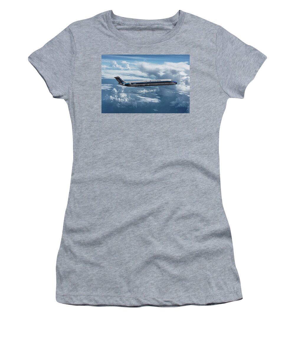 Eastern Airlines Women's T-Shirt featuring the mixed media Eastern Airlines DC-9 Among the Clouds by Erik Simonsen