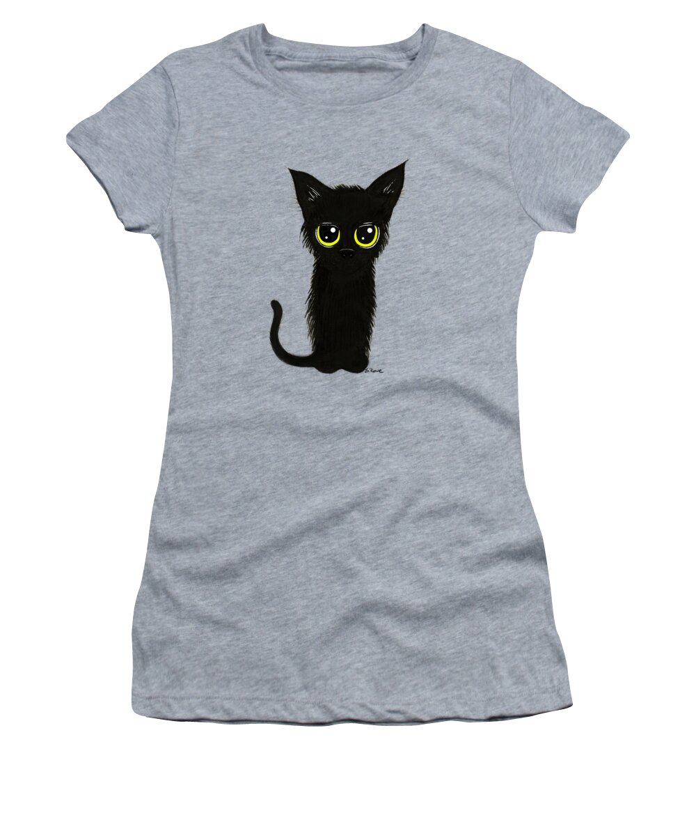 Big Eyed Kitty Women's T-Shirt featuring the drawing Enthralling Black Kitty by Shawna Rowe
