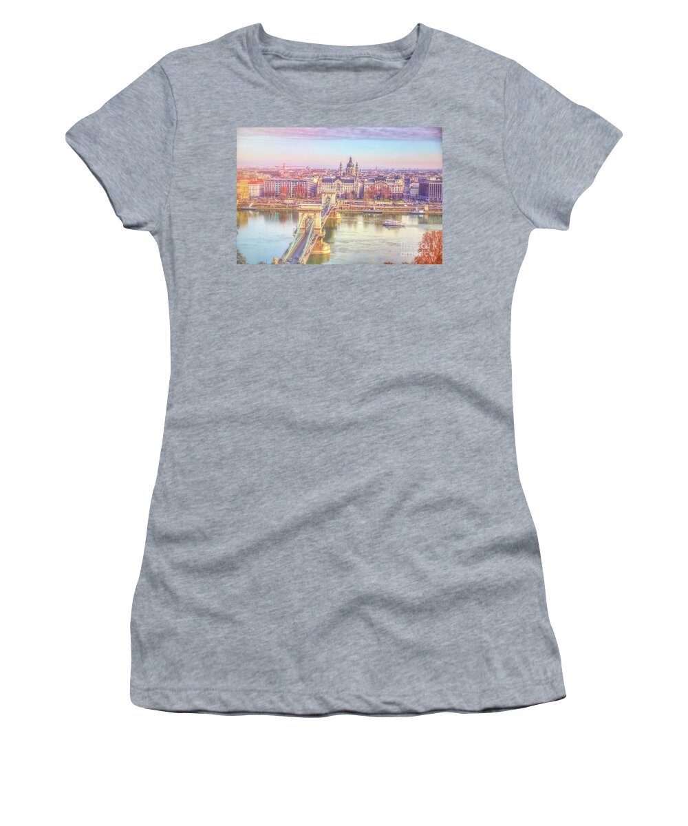 Budapest Women's T-Shirt featuring the photograph Ethereal Panorama of Budapest Chain Bridge by Stefano Senise